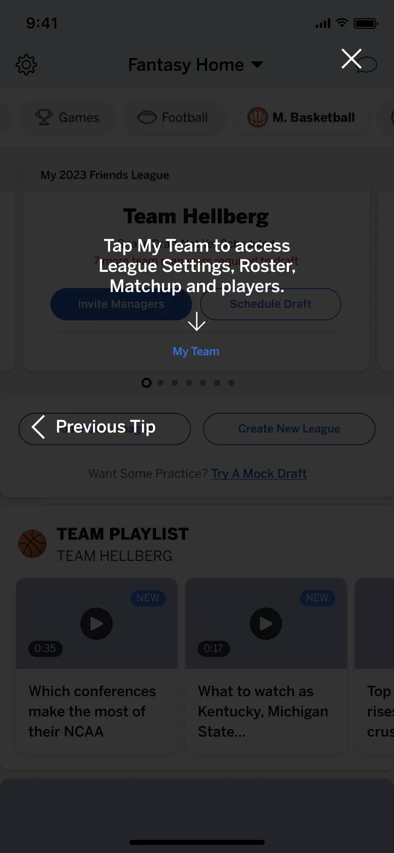 Schedule draft screen in ESPN Fantasy