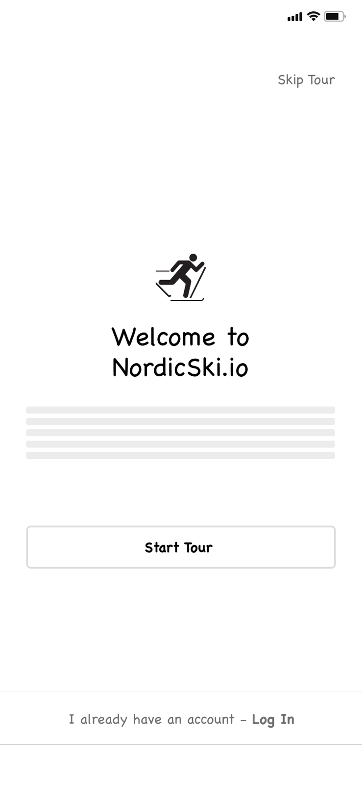Onboarding, sign up and log in — screen 1