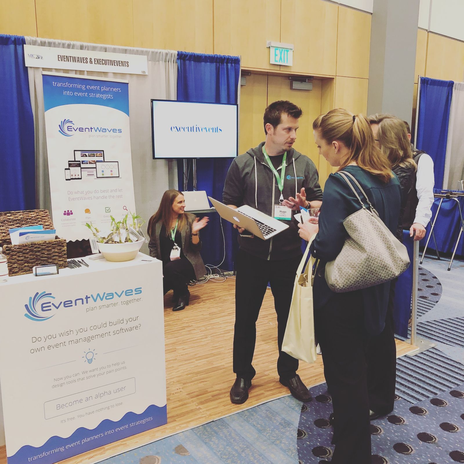 Planesty launch booth at a Denver event trade show in March 2020