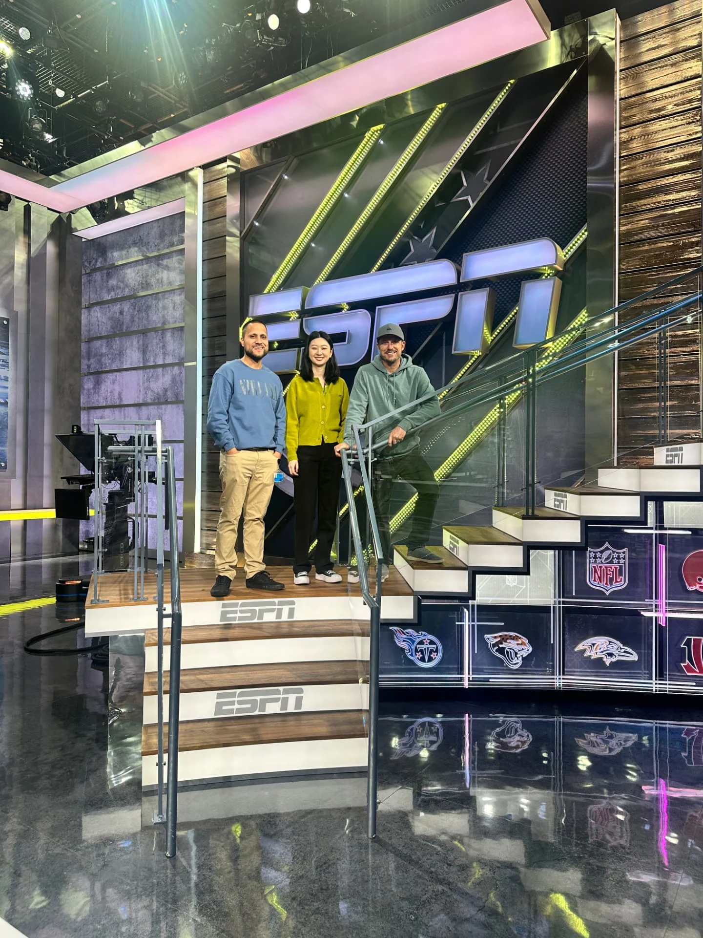 Hugo Hellberg and teammates in an ESPN studio in Bristol